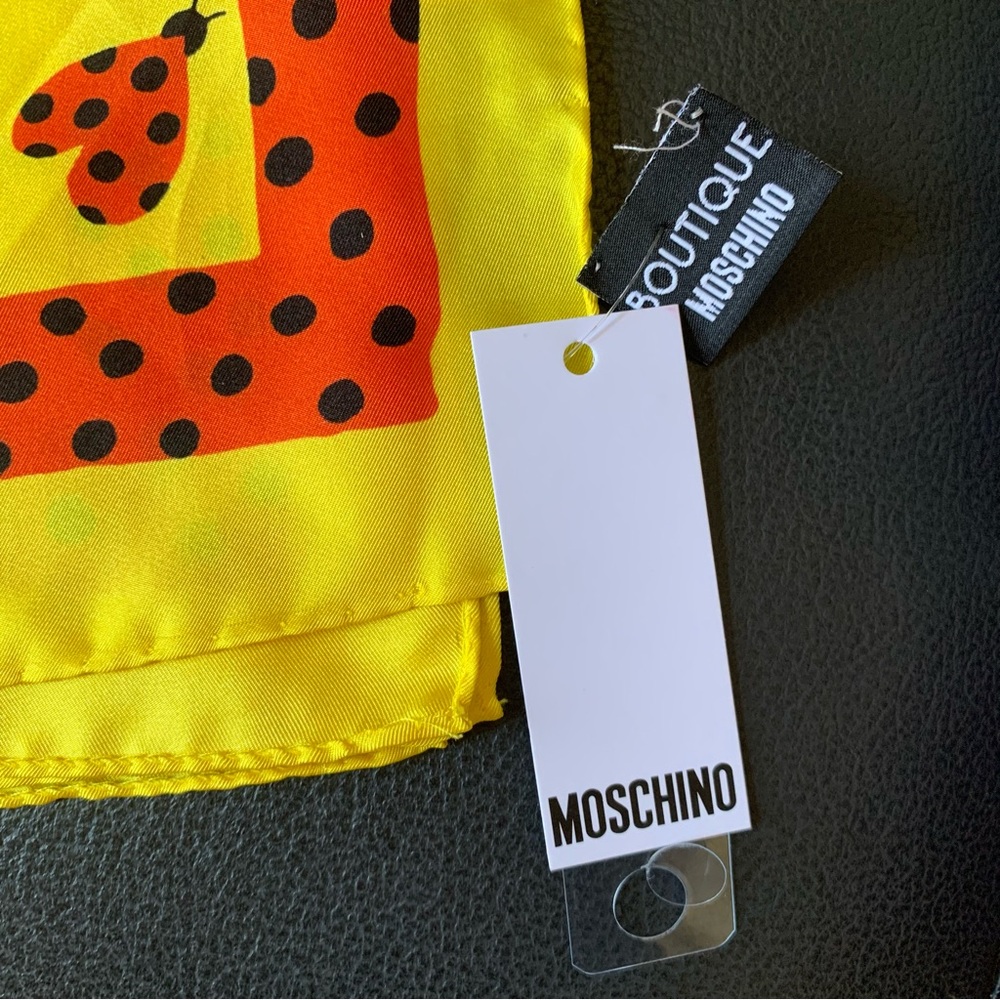 Moschino Boutique Silk Scarf Red Heart Lady Bugs 26”x26” - Picture 3 of 4
